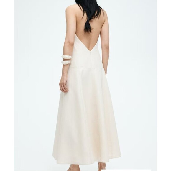 H & M Edition Ivory Halterneck Low Back A line Dress M - Picture 5 of 5